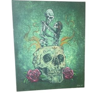 Day Of The Dead By David Lozeau Amor Eterno Skeleton Art Canvas with Roses
